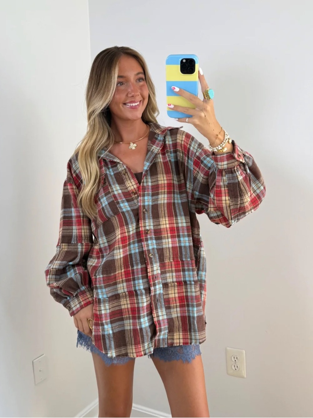 Blu IvyOversized Red Plaid Button-Up Shirt